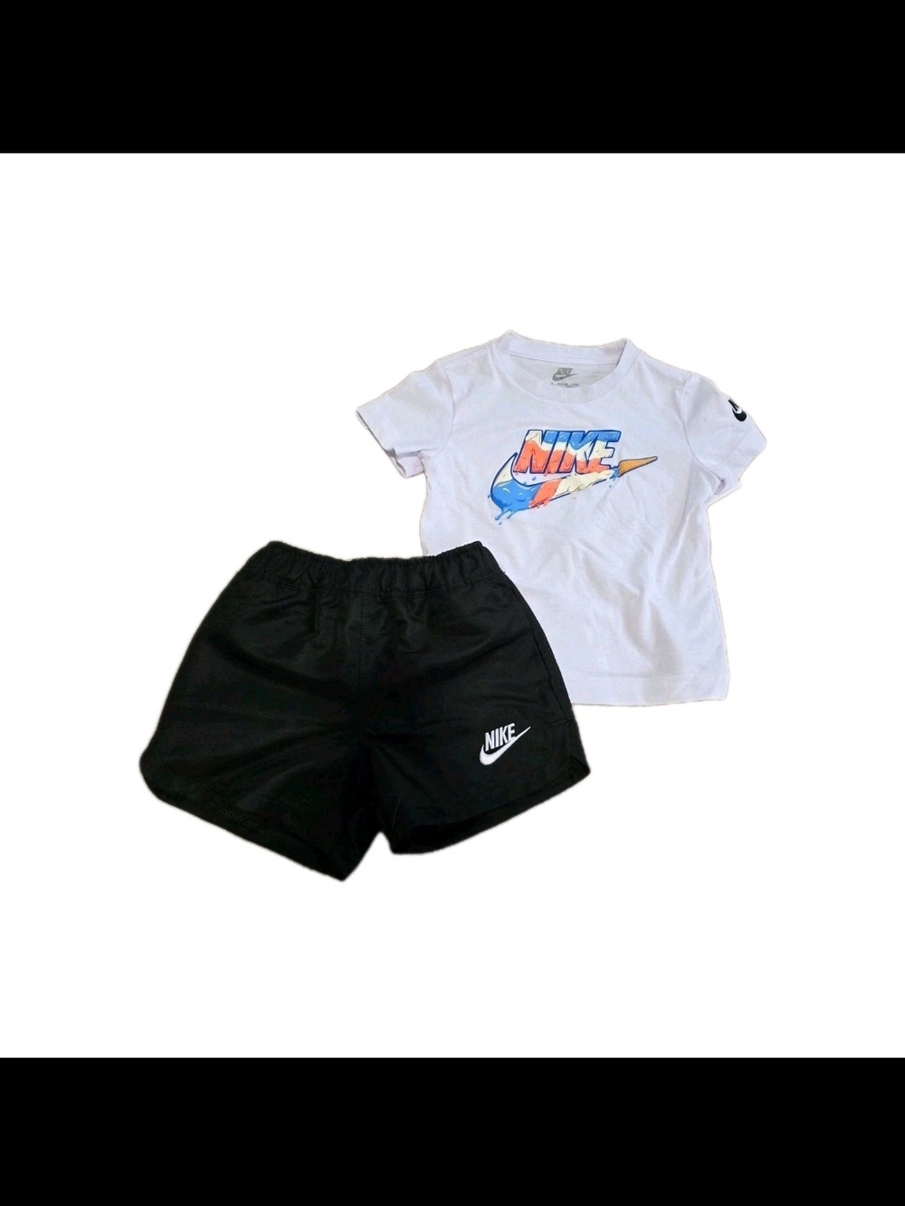 Nike Youth Futura Ice Cream White Graphic Tee & Black Logo Shorts Set Multi Size